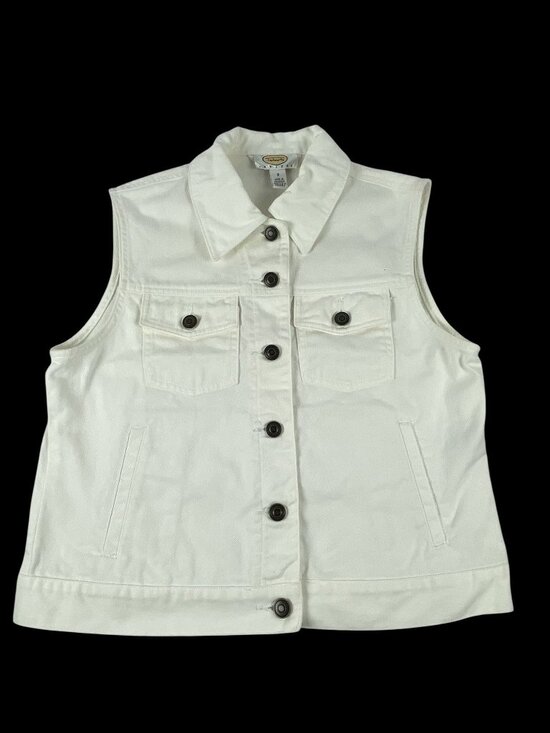 Talbots Jackets & Blazers - Talbots White Denim Sleeveless Vest Button Front Pockets Womens Petite